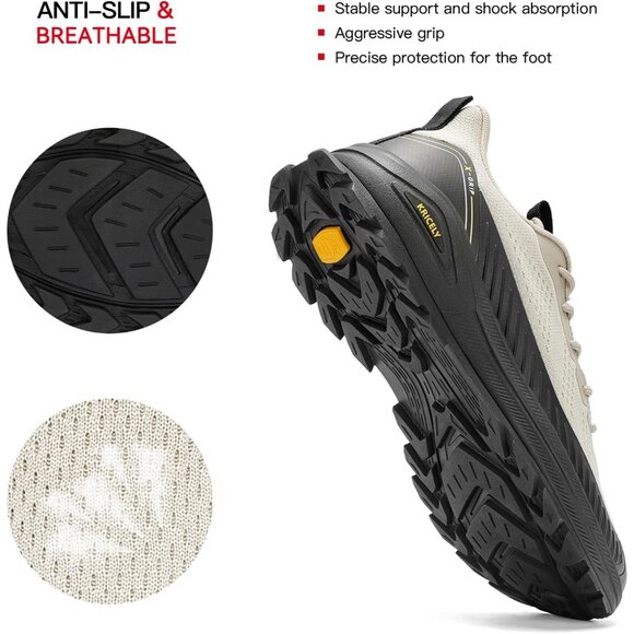 Men's Khaki Lightweight Breathable Non Slip Shock Absorbing Lace-Up Sneakers - Picture 5 of 6